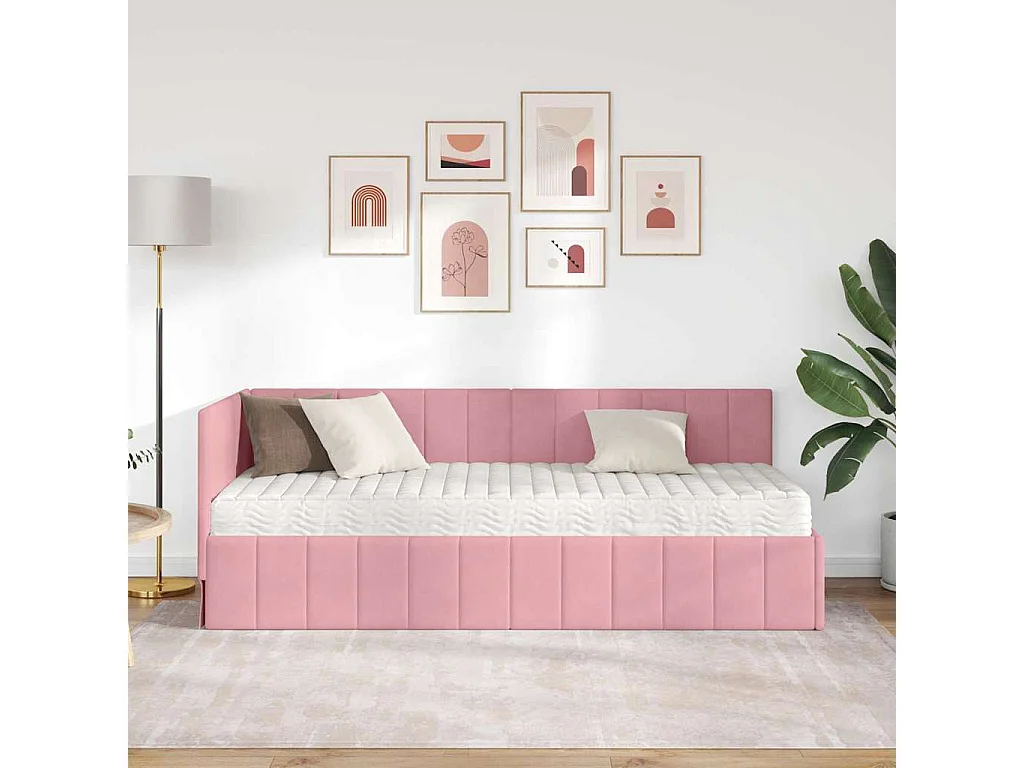Estrutura de Cama de Canto com colchão Rosa 80 x 200 cm Veludo