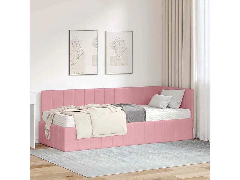 Cadre de lit d'angle avec matelas Rose 80 x 200 cm Velours