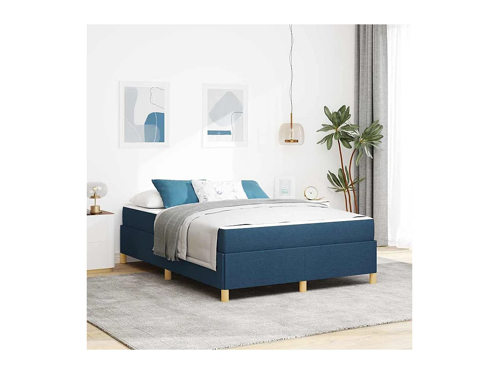 Cadre de lit avec matelas Bleu et Blanc 160 x 200 cm tissu