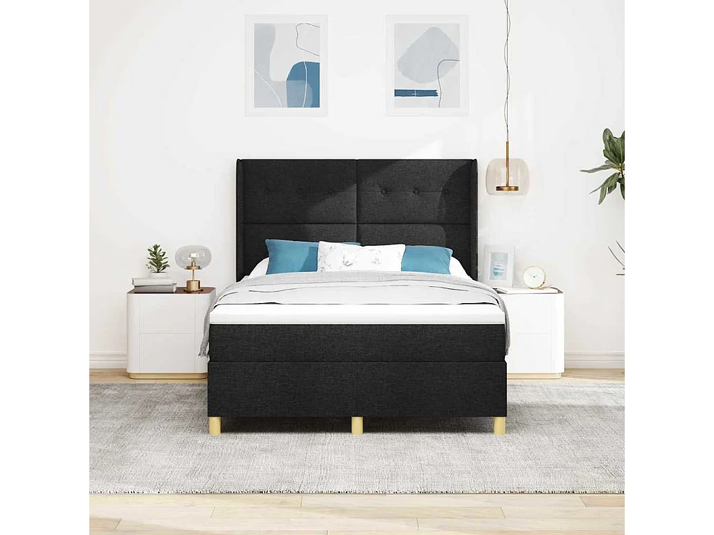 Boxspringbed met matras met hoofdeinde Zwart 160 x 200 cm Stof