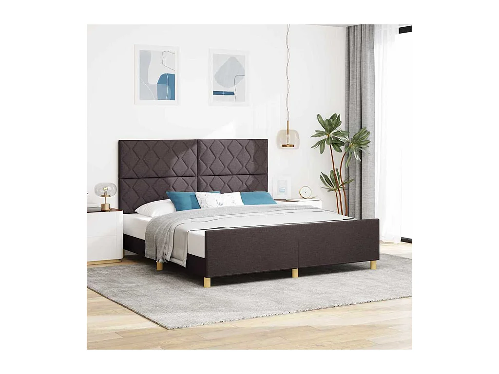 Cadre de lit avec tête de lit Marron foncé 180 x 200 cm tissu