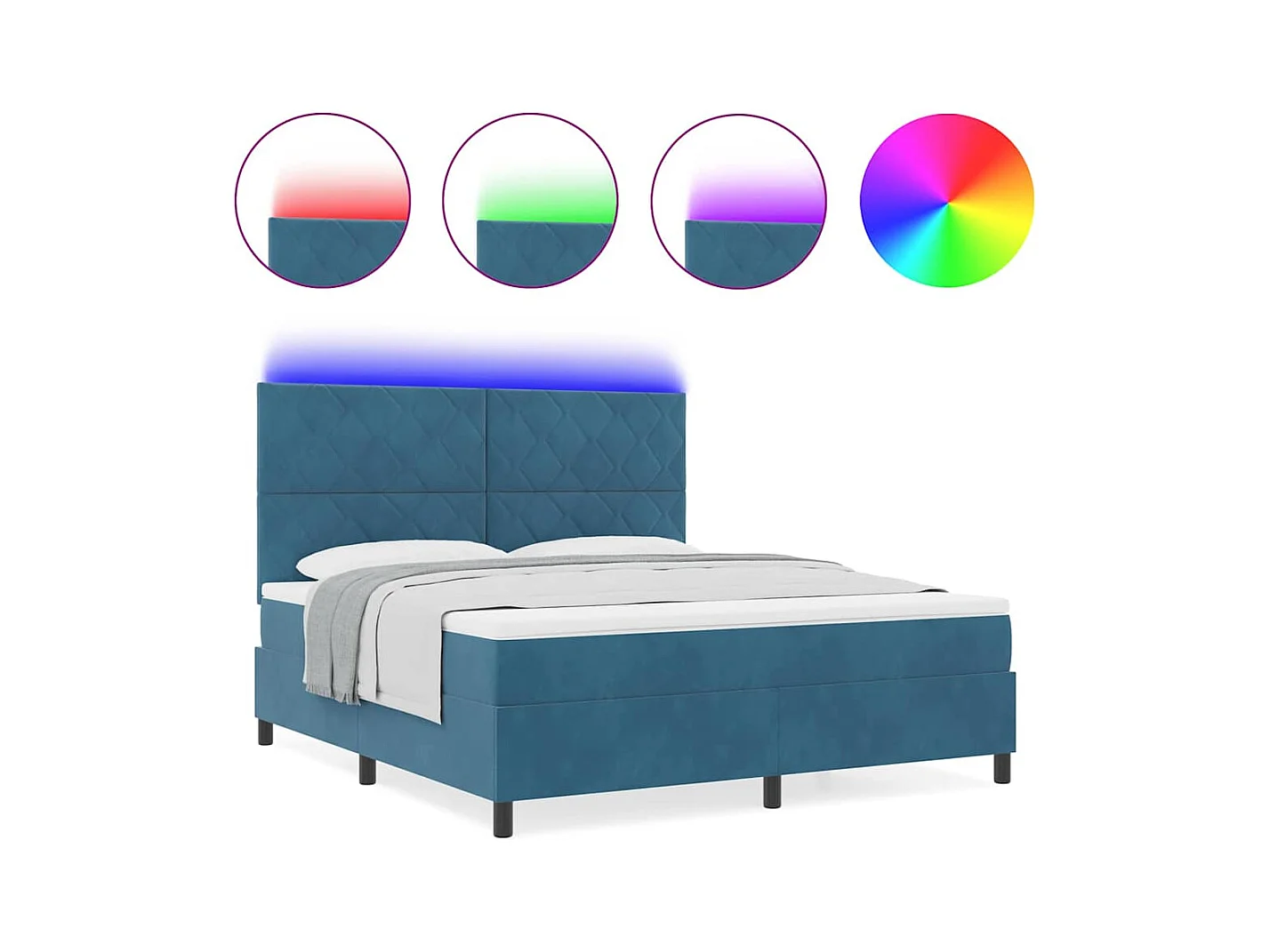 Cadre de lit avec matelas Bleu foncé 180 x 200 cm Velours