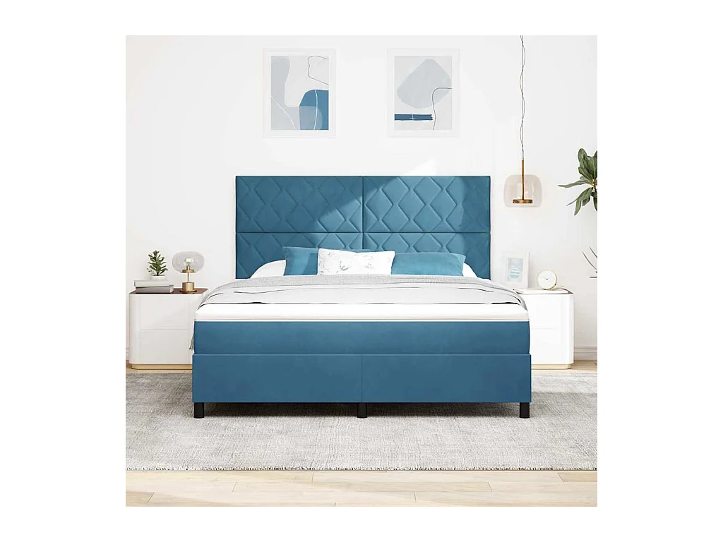Cadre de lit avec matelas Bleu foncé 180 x 200 cm Velours