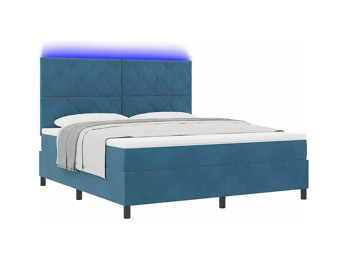 Cadre de lit avec matelas Bleu foncé 180 x 200 cm Velours