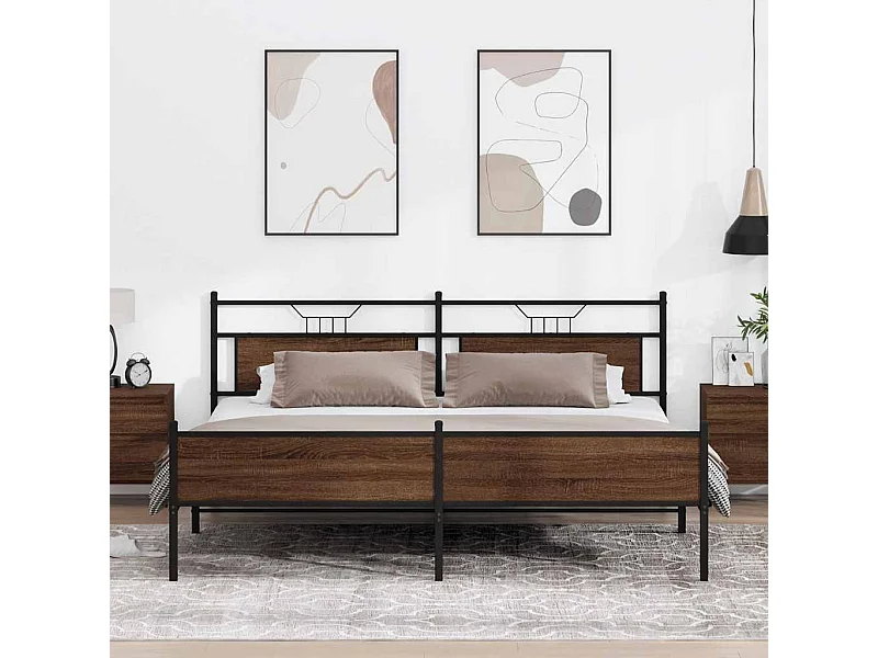 Cadre de lit en métal sans matelas chêne marron 200x200 cm