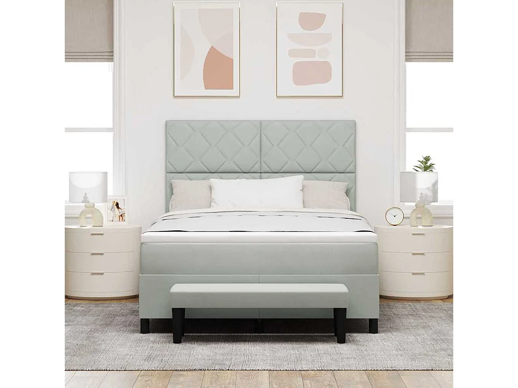 Cama tipo Box Spring Gris claro 140 x 200 cm Terciopelo