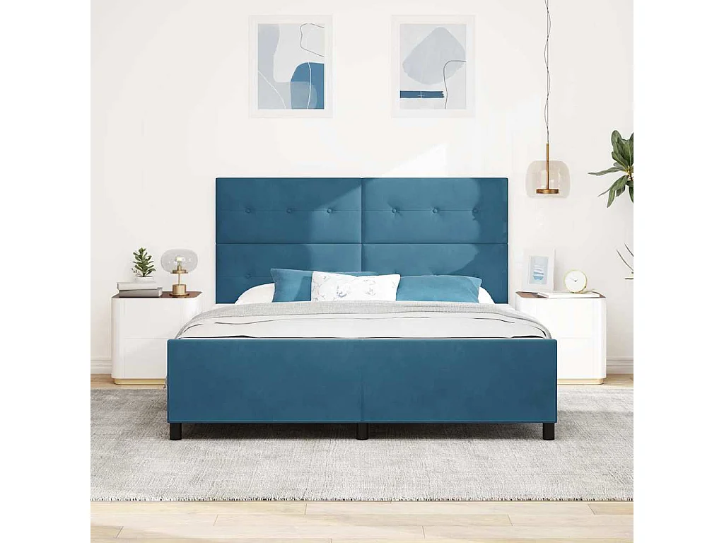 Cadre de lit avec tête de lit Bleu foncé 180 x 200 cm Velours