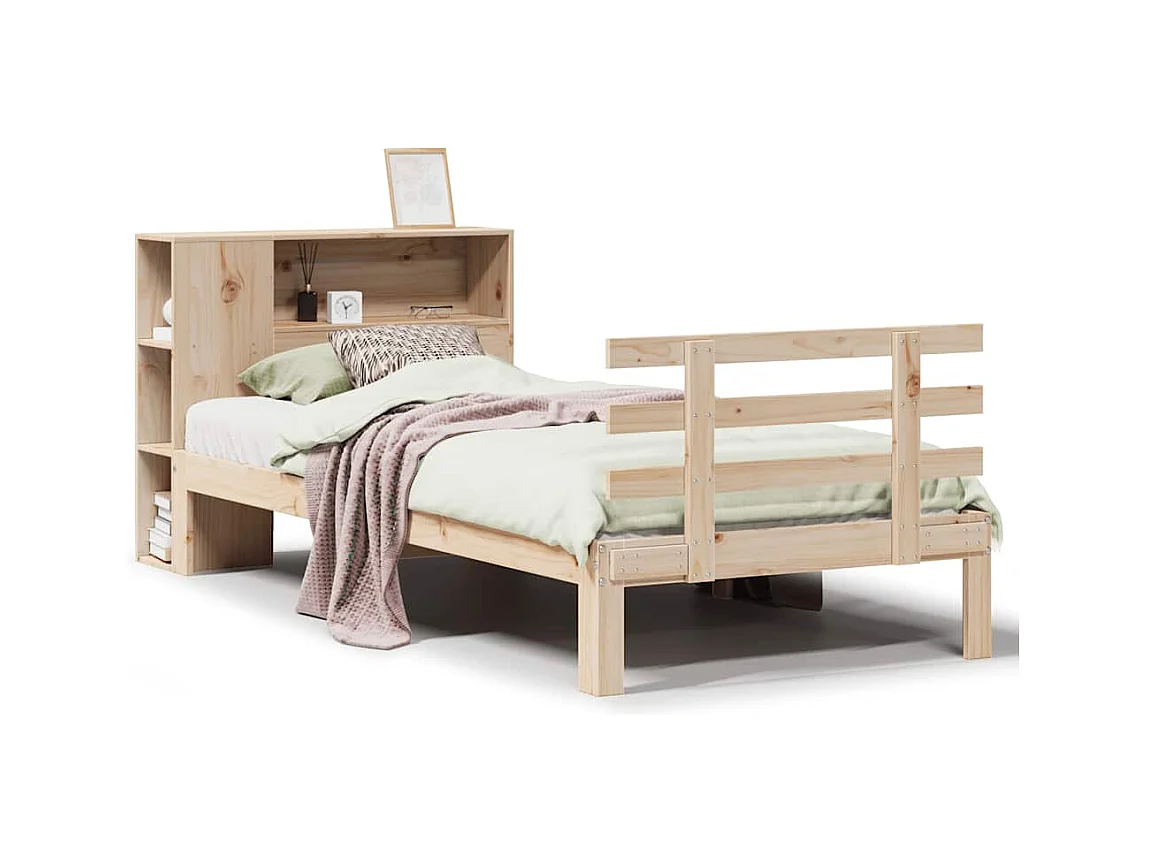 Lit bibliothèque sans matelas 90x190 cm bois de pin massif