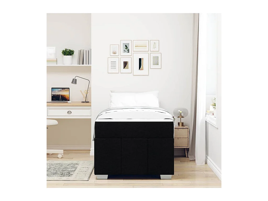 Cadre de lit avec matelas Noir 90 x 200 cm tissu
