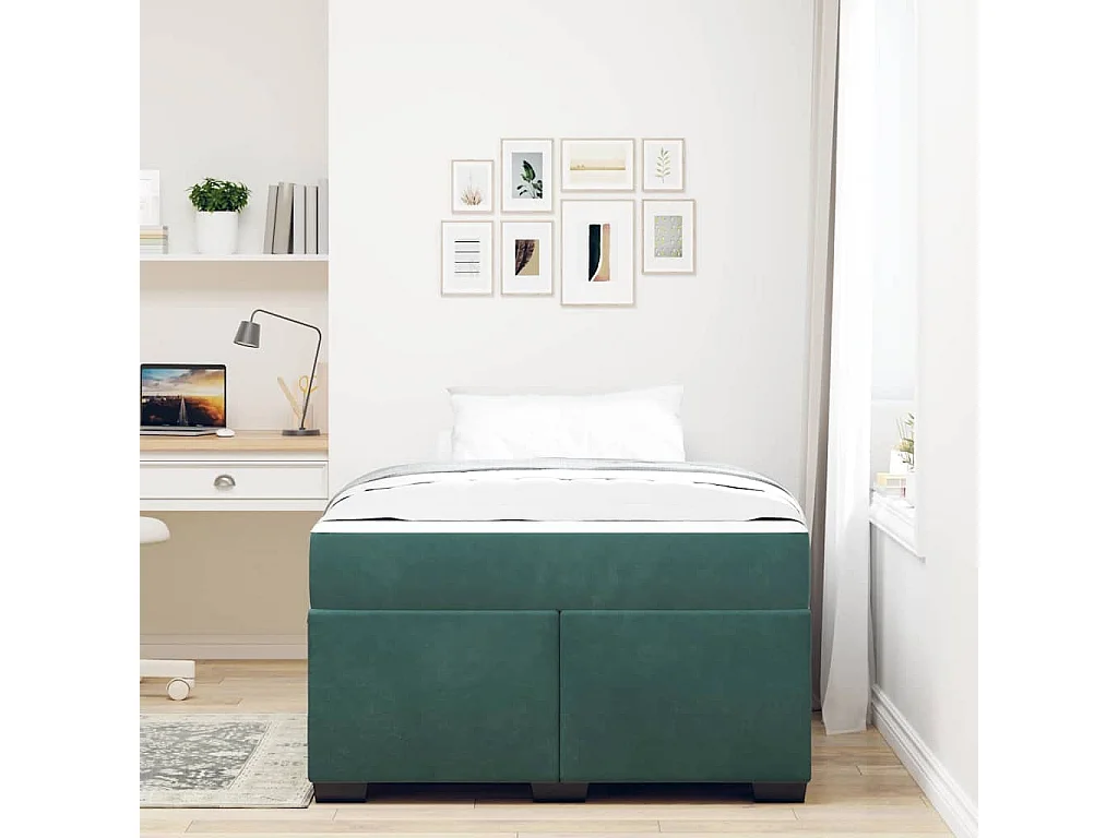 Estructura de cama con colchón Verde oscuro 120 x 190 cm