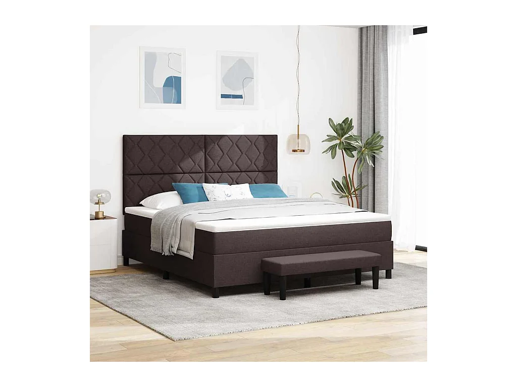 Cadre de lit avec matelas Marron foncé 180 x 200 cm tissu