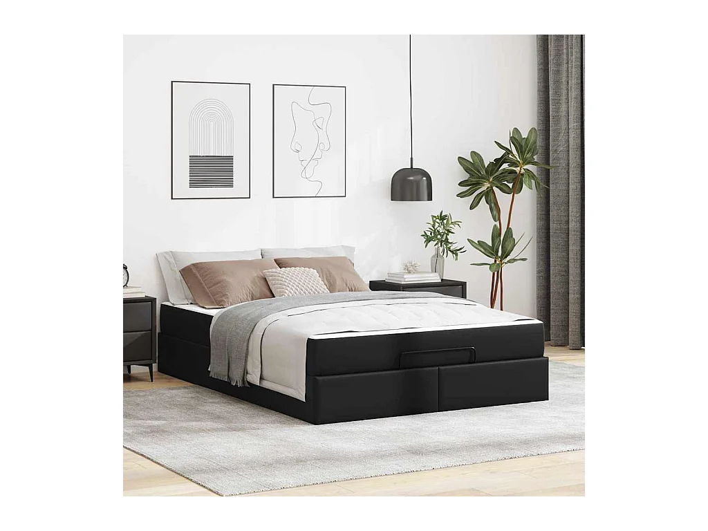 Cadre de lit avec matelas Noir 140 x 190 cm Faux cuir