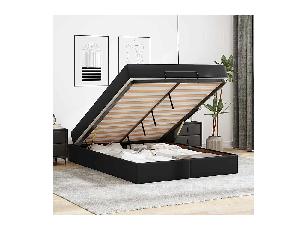 Cadre de lit avec matelas Noir 140 x 190 cm Faux cuir