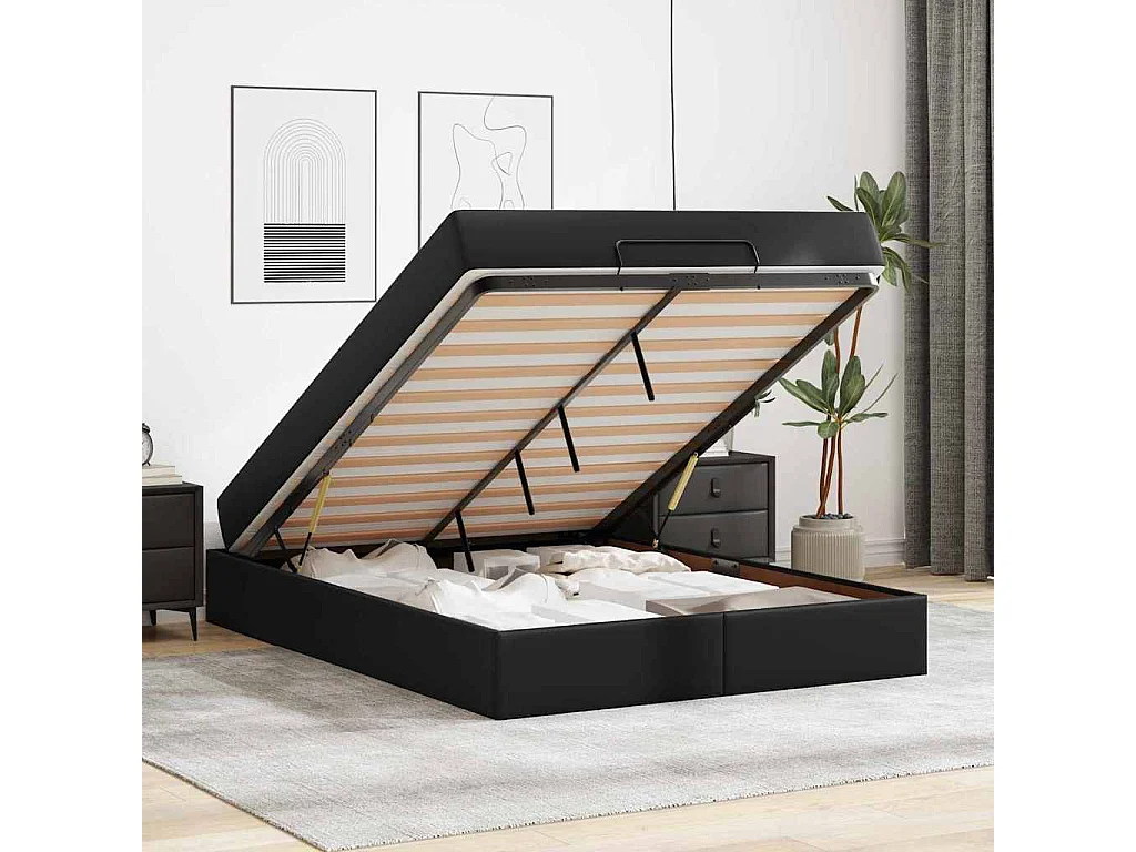 Cadre de lit avec matelas Noir 140 x 190 cm Faux cuir