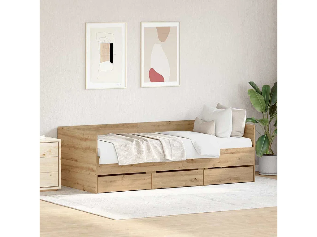 Cadre de lit de jour avec tiroirs chêne artisanal 90 x 200 cm