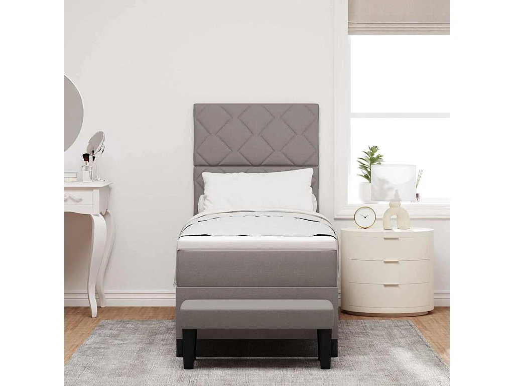 Cama tipo Box Spring con colchón Taupé 80 x 200 cm tela