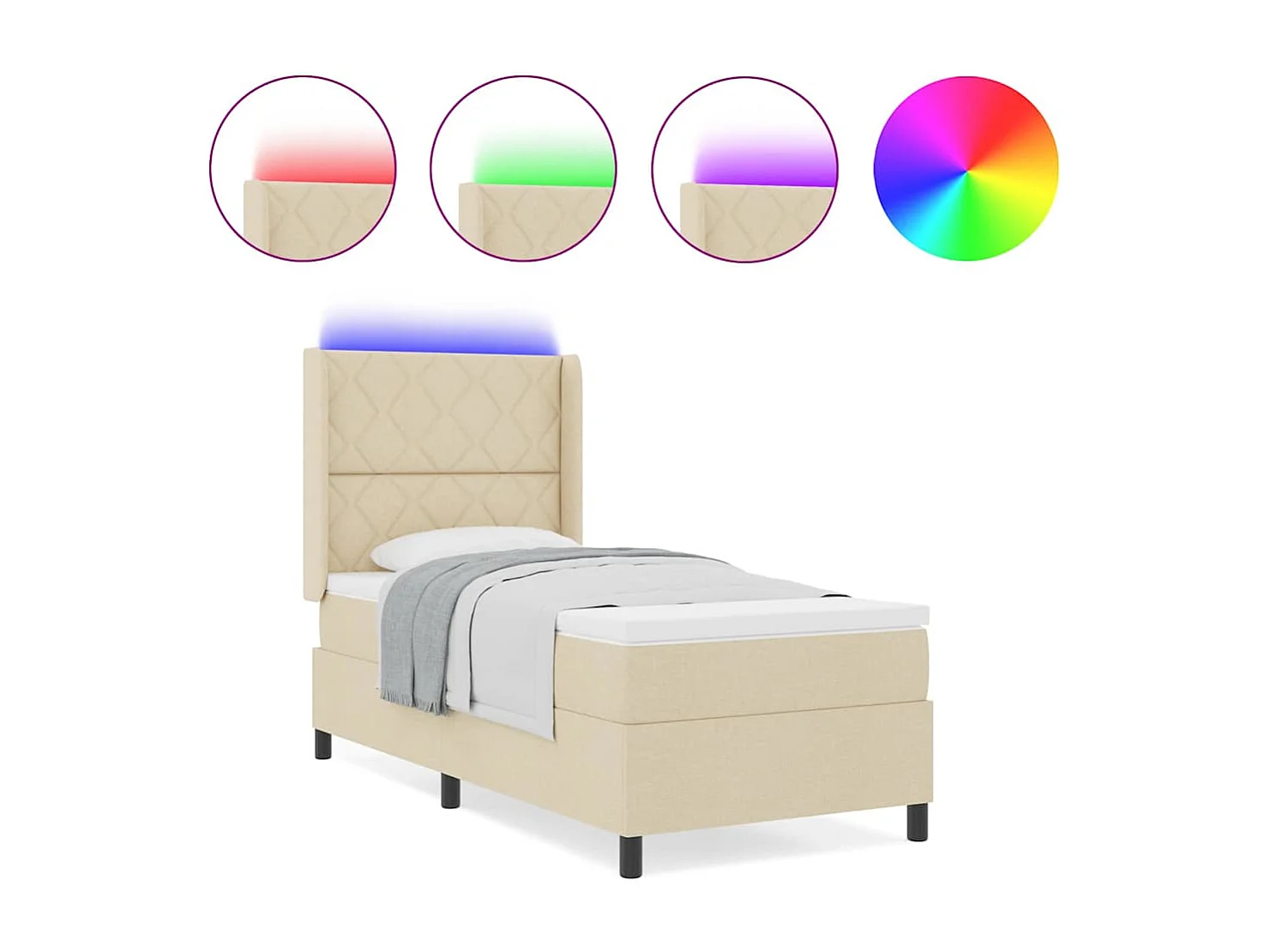 Cadre de lit avec matelas Crème 100 x 200 cm tissu