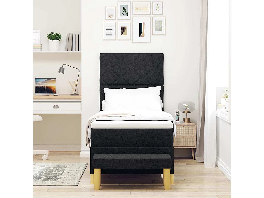 Cama tipo Box Spring con colchón Negro 80 x 200 cm tela