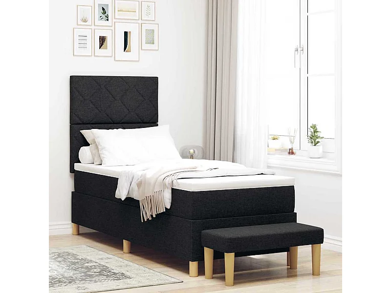 Cama tipo Box Spring con colchón Negro 80 x 200 cm tela