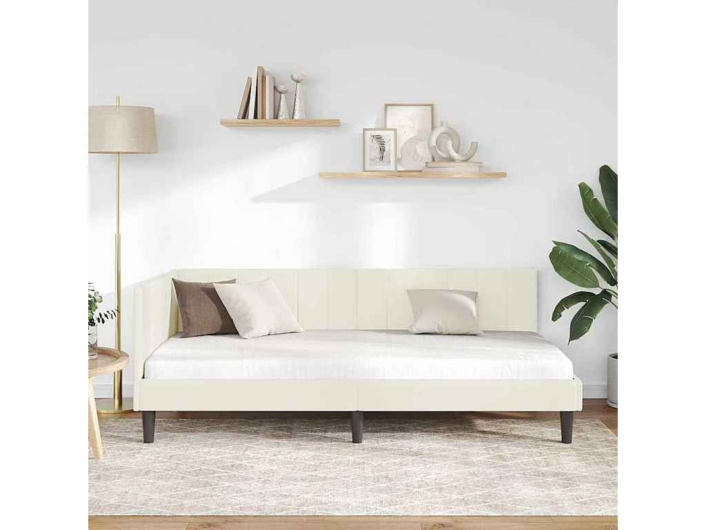 Cadre de lit d'angle Crème 100 x 200 cm Velours