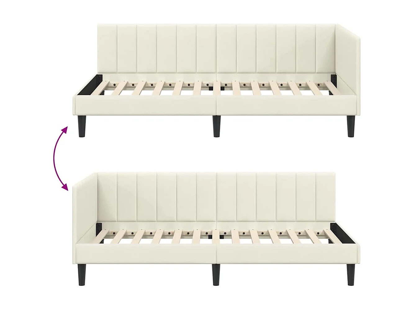 Cadre de lit d'angle Crème 100 x 200 cm Velours