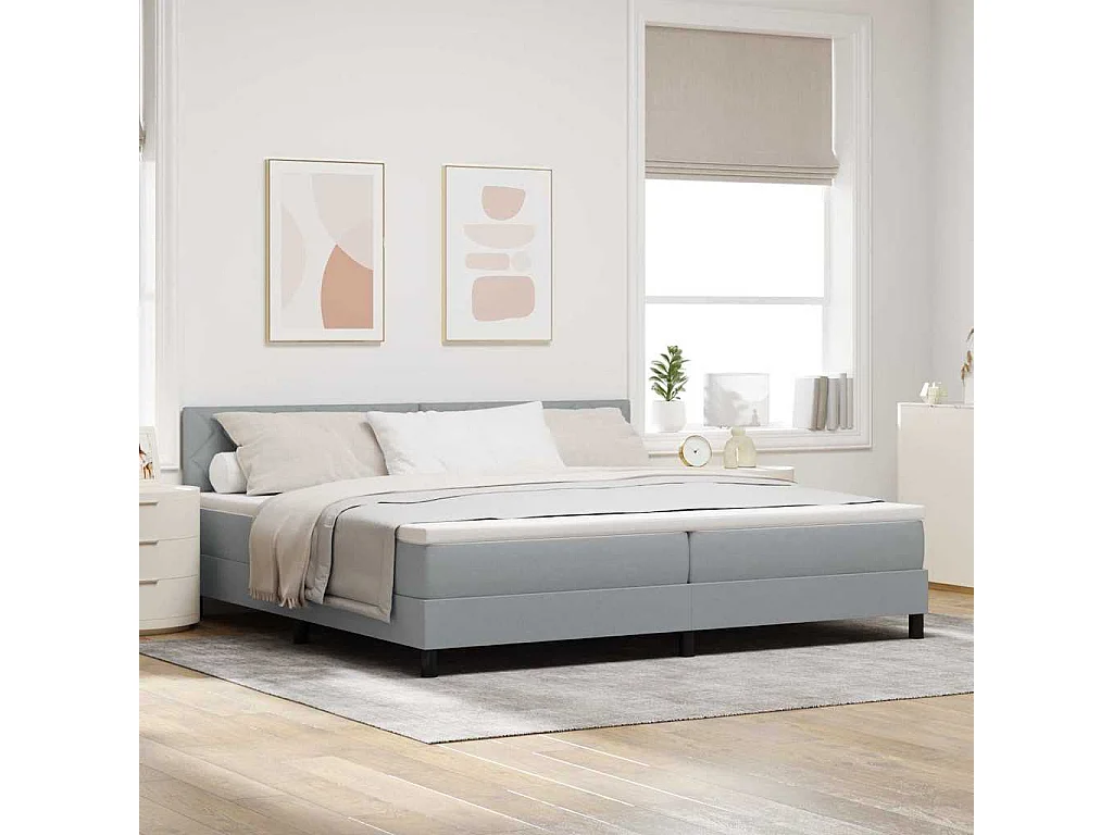 Cadre de lit avec matelas Gris clair 200 x 200 cm tissu