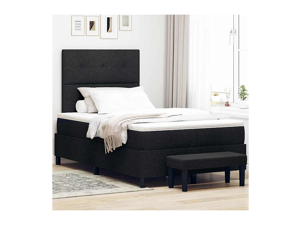 Cadre de lit avec matelas Noir 120 x 200 cm tissu