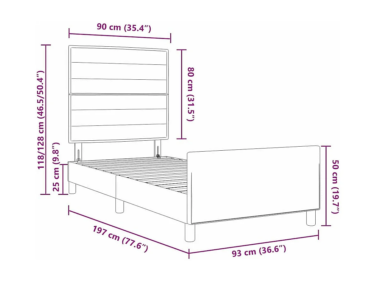 Cadre de lit avec tête de lit Noir 90 x 190 cm tissu