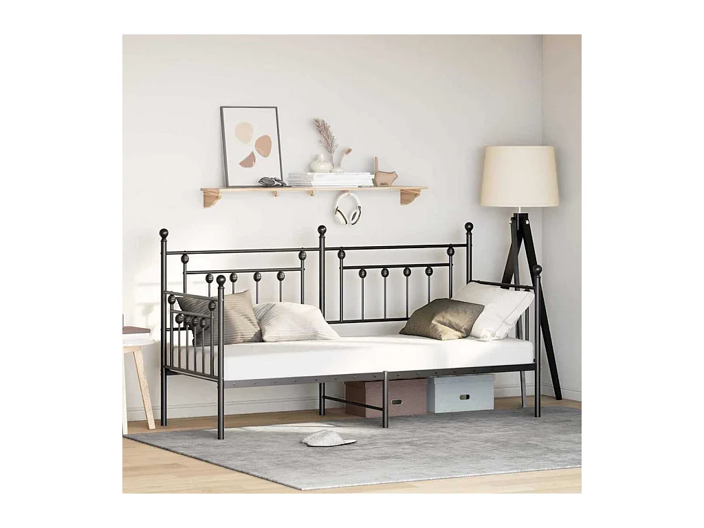 Cadre de lit de jour avec tête de lit Noir 80 x 200 cm Acier