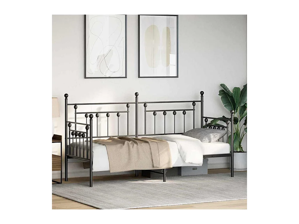 Cadre de lit de jour avec tête de lit Noir 80 x 200 cm Acier