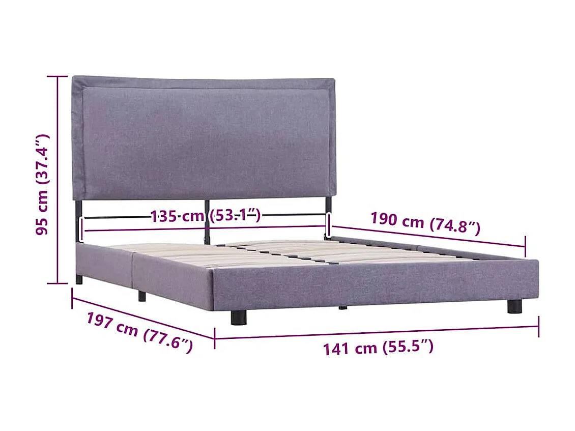 Estructura de cama sin colchón de tela gris claro 135x190 cm