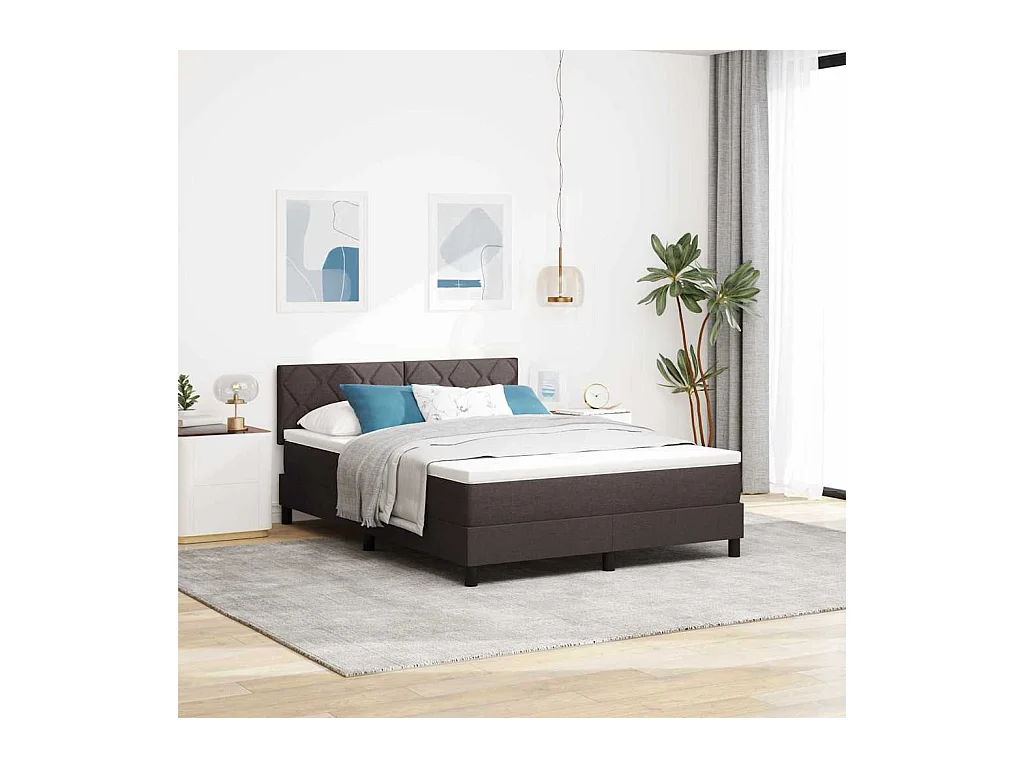 Cadre de lit avec matelas Marron foncé 160 x 200 cm tissu