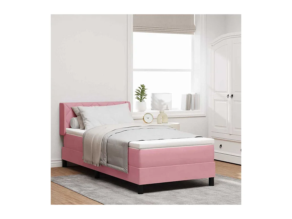 Cadre de lit avec matelas noir 100x200 cm en velours Rose
