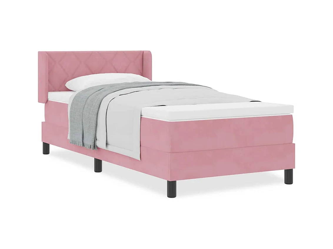 Cadre de lit avec matelas noir 100x200 cm en velours Rose
