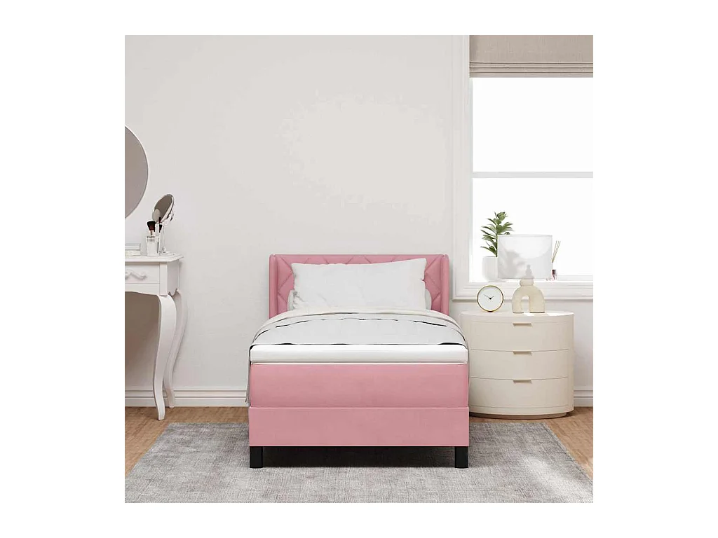 Cadre de lit avec matelas noir 100x200 cm en velours Rose
