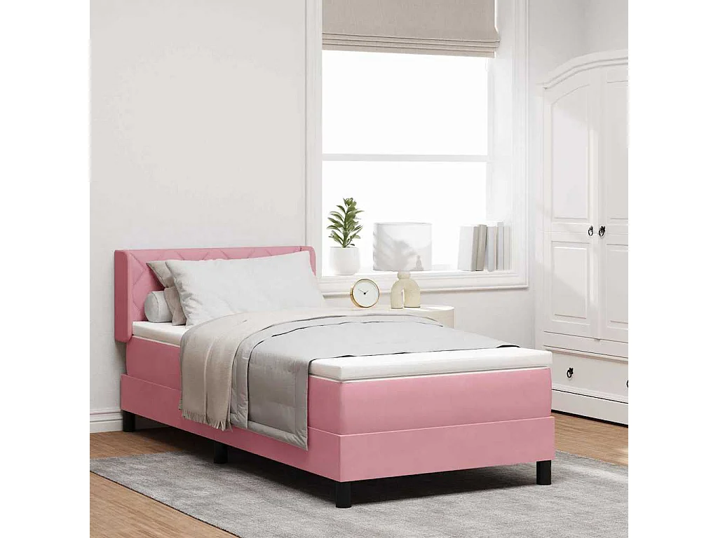 Cama con Somier y Colchón Negra 100x200 cm Terciopelo Rosa