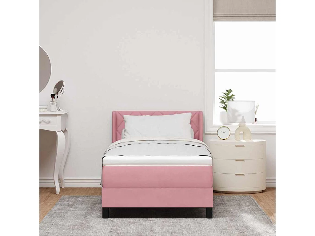 Cama con Somier y Colchón Negra 100x200 cm Terciopelo Rosa