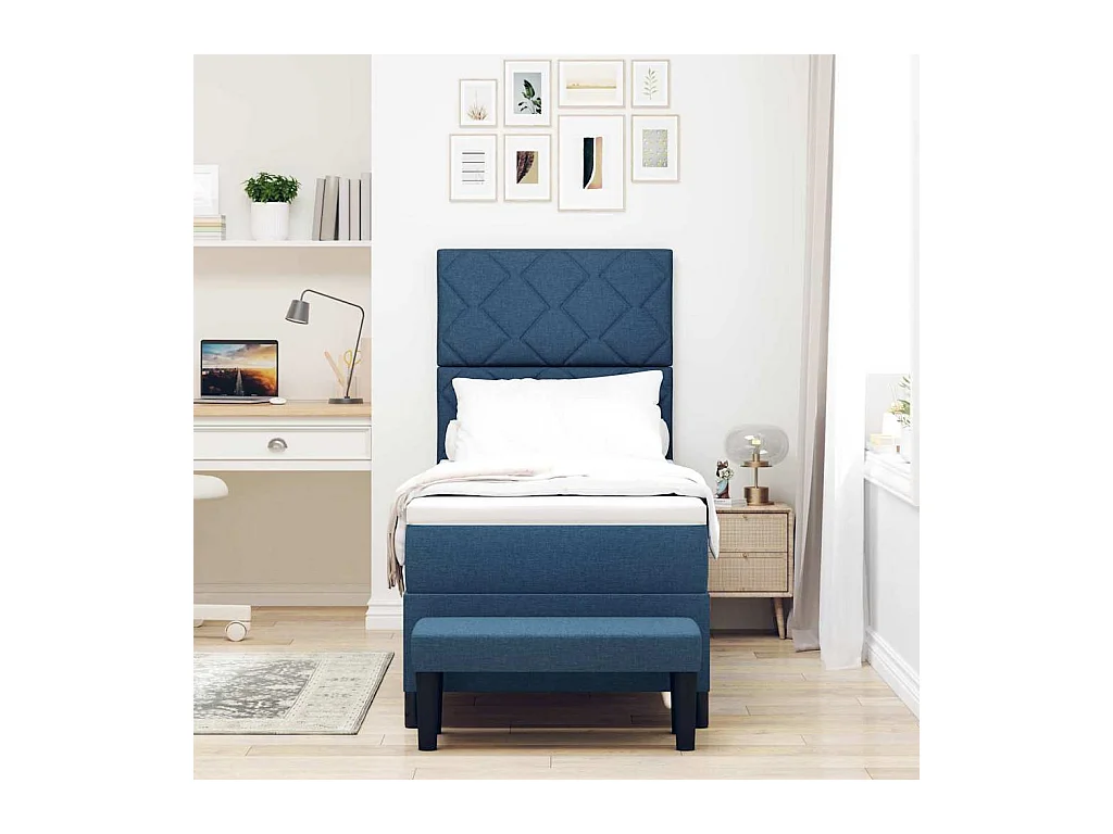 Cadre de lit avec matelas Bleu 80 x 200 cm tissu