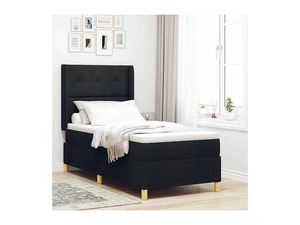 Cadre de lit avec matelas Noir 100 x 200 cm tissu
