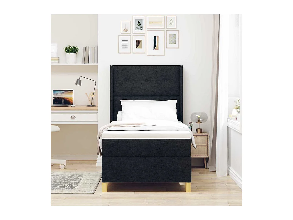 Cadre de lit avec matelas Noir 100 x 200 cm tissu