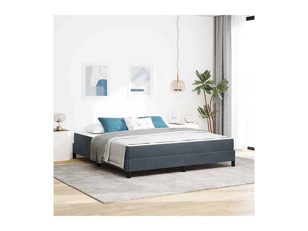 Cadre de lit avec matelas Gris foncé 180 x 200 cm Velours