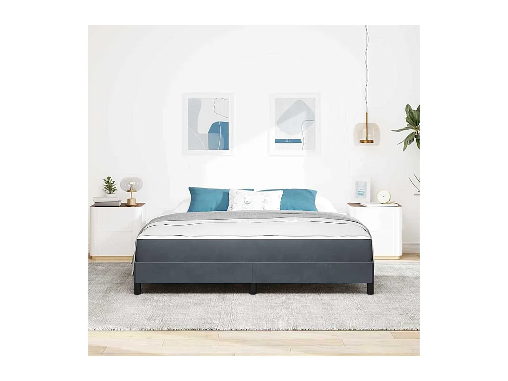 Cadre de lit avec matelas Gris foncé 180 x 200 cm Velours