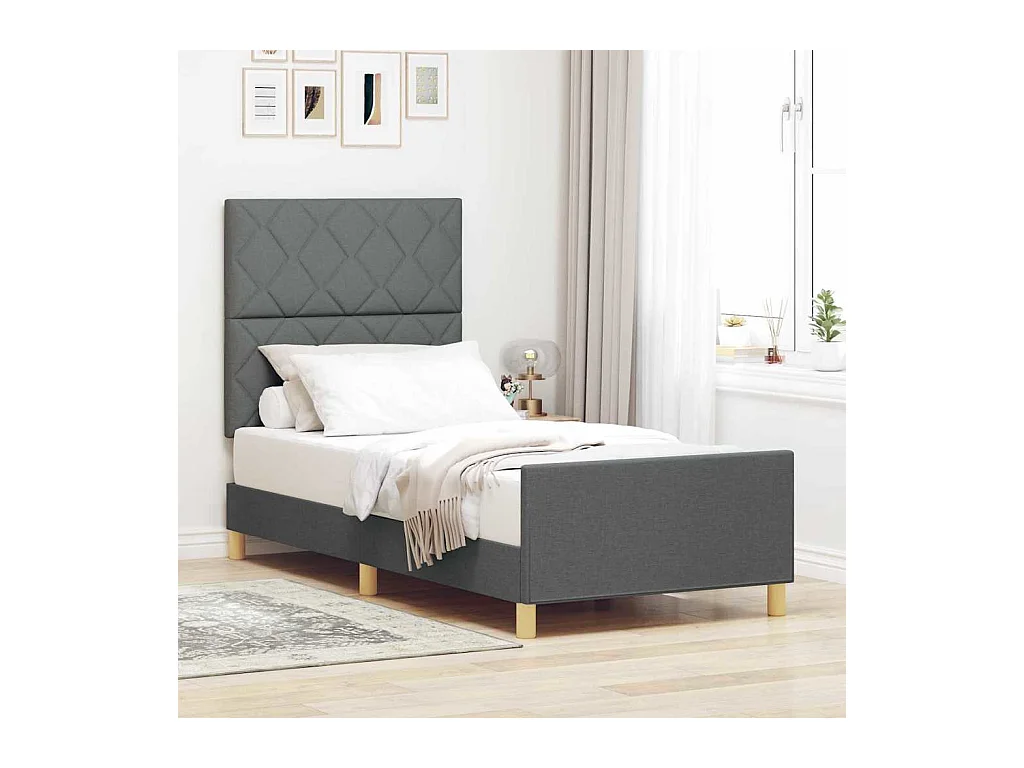 Bedframe met hoofdeinde Donkergrijs 90 x 200 cm Stof