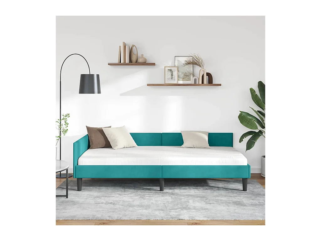 Cadre de lit d'angle avec tête de lit Turquoise 90 x 190 cm