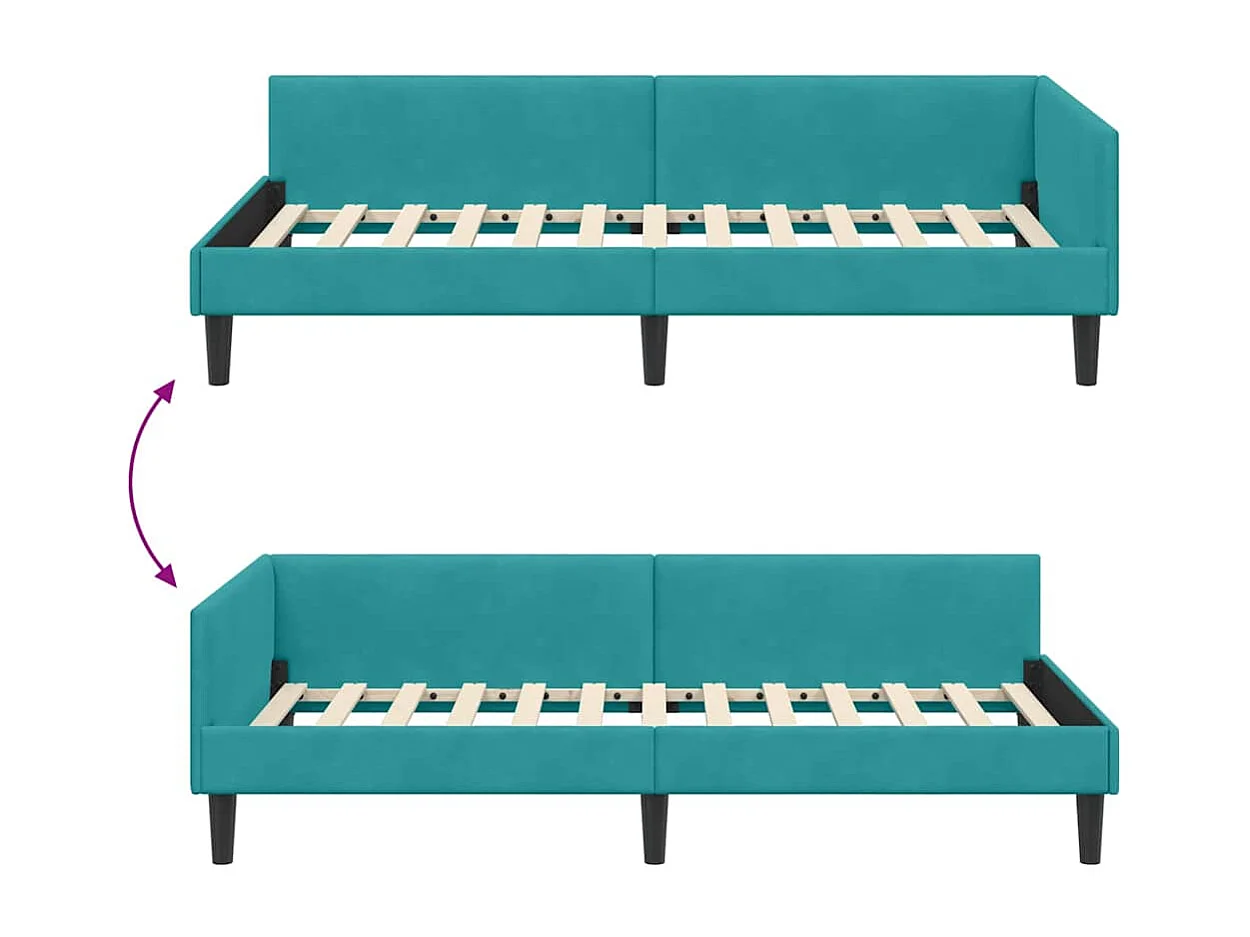 Cadre de lit d'angle avec tête de lit Turquoise 90 x 190 cm