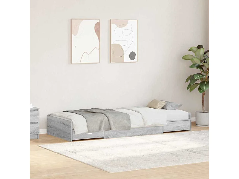 Cama con almacenamiento con cabecera Gris Sonoma 75 x 190 cm