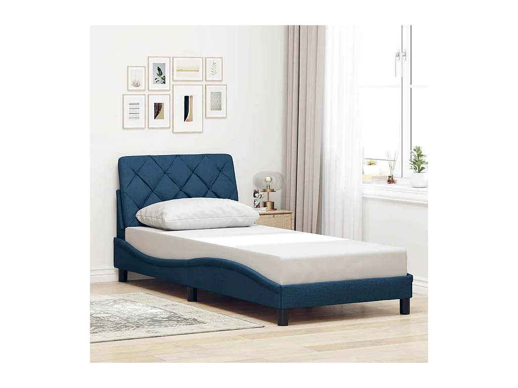 Estructura de cama sin colchón tela azul 90x190 cm
