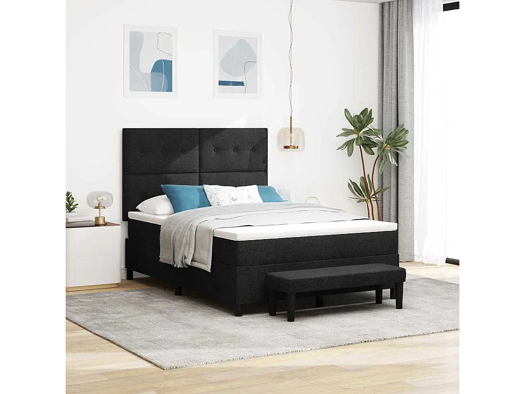 Cadre de lit avec matelas Noir 140 x 190 cm tissu