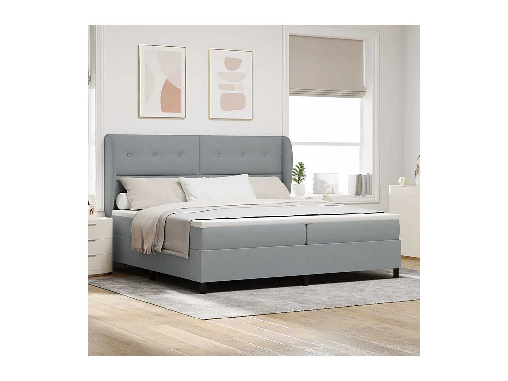 Cadre de lit avec matelas Gris clair 200 x 200 cm tissu