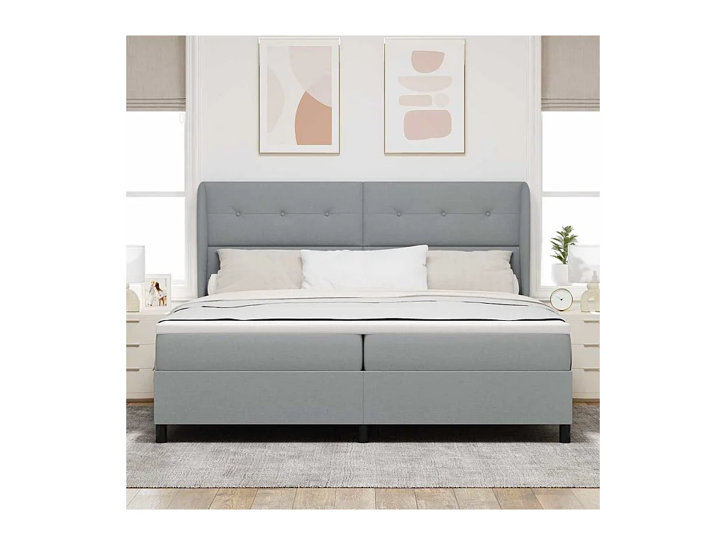 Cadre de lit avec matelas Gris clair 200 x 200 cm tissu